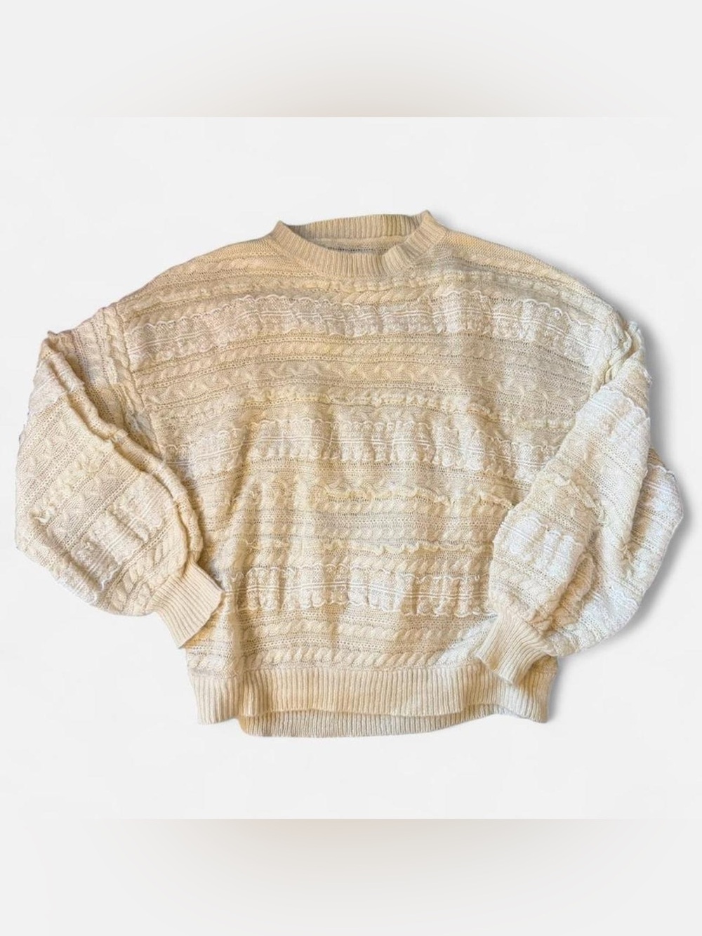 Vintage Lace Ruffle Cream Cable-Knit Women's Sweater